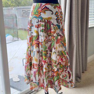 Lauren RL Women’s Paisley Tiered Maxi Skirt • Boho Cottagecore • Elastic Waist S